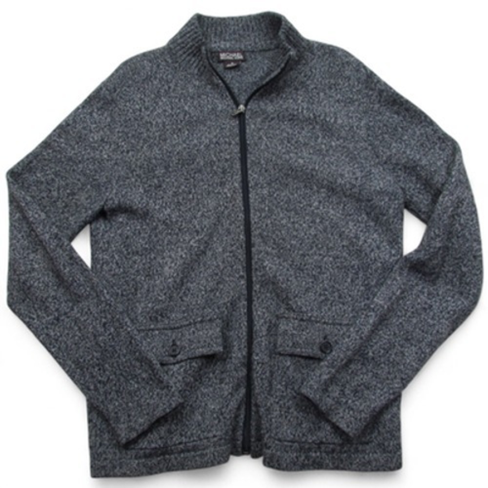 Michael Kors Sweater Mens Medium Gray Full Zip Knit Jacket Casual Pockets Warm